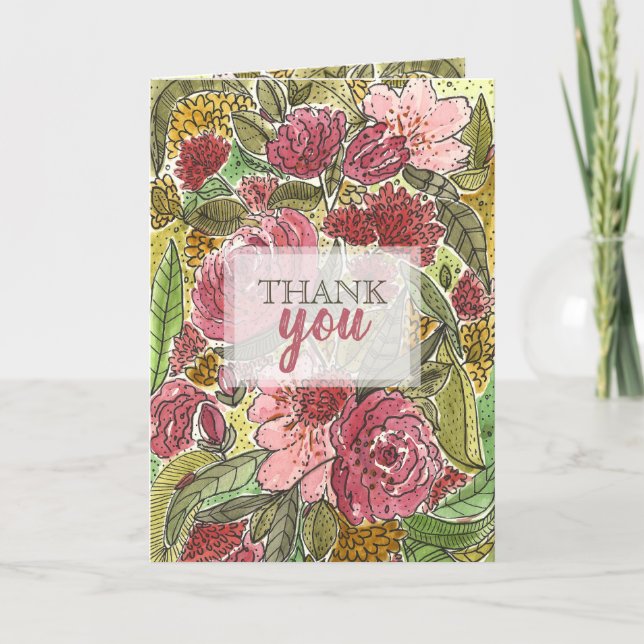 Carte Aquarelle Floral Kinding et Merci de signature (Devant)