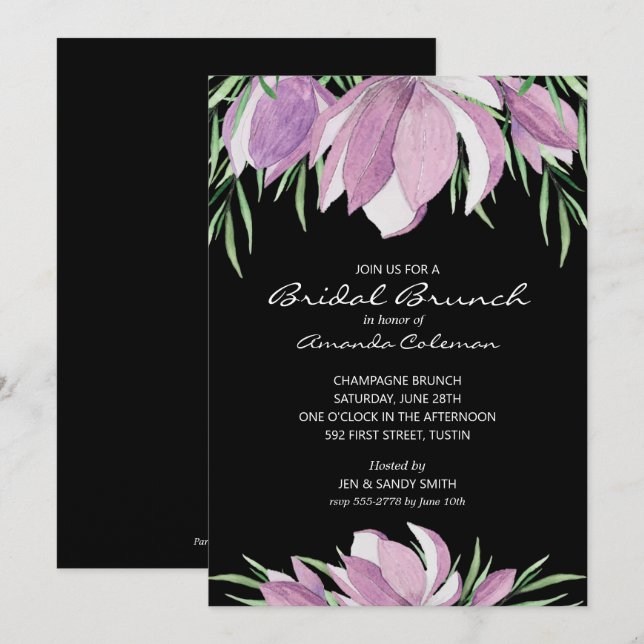 Carte Aquarelle Floral Magnolia Fêtes des mariées Invita (Devant / Derrière)