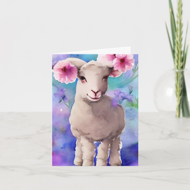 Carte Aquarelle florale agneau de Pâques de printemps (Devant)