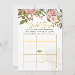 Carte Aquarelle florale Blush rose et Gold Bride Bingo