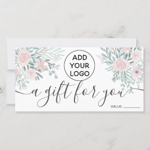 Carte Aquarelle florale douce couleur rose logo certific