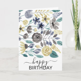 Carte Aquarelle florale jaune gris d'Artsy Joyeux annive