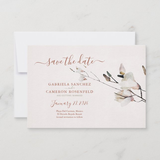 Carte Aquarelle Florale Magnolia Terracotta (Devant)