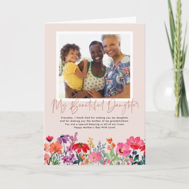 Carte Aquarelle Florale | Photo de la Fête des mères (Devant)