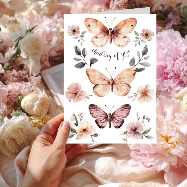 Carte Aquarelle Florals Papillons Penser à vous (Watercolor Florals Butterflies Thinking of You Card
)