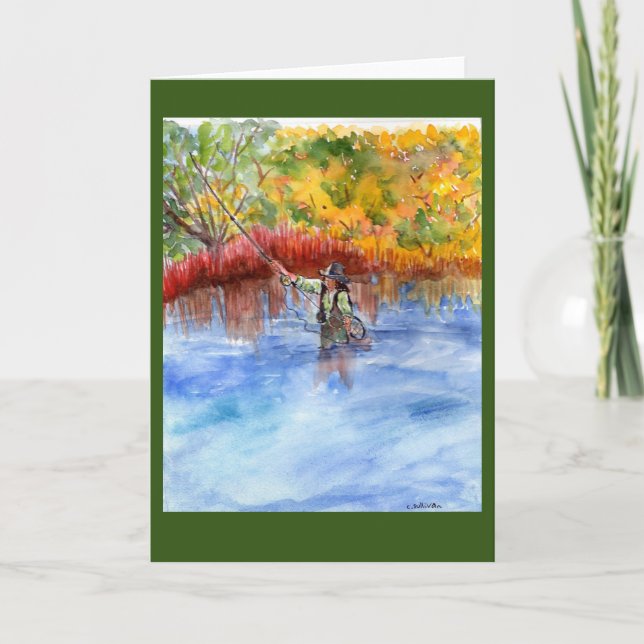 Carte aquarelle flypêchwoman + couleurs d'automne (Devant)