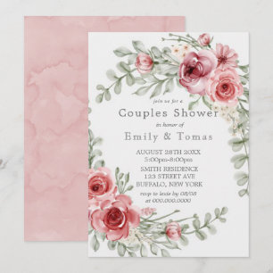 Carte Aquarelle framboise et rose Peony Couples Douche