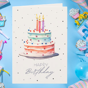 Carte Aquarelle gâteau d'anniversaire