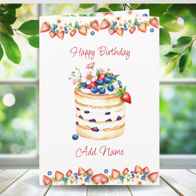 Carte Aquarelle gâteau d'anniversaire personnalisé (Créateur téléchargé)
