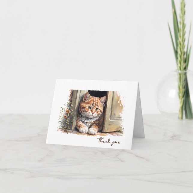 Carte Aquarelle Ginger Cat Merci (Devant)