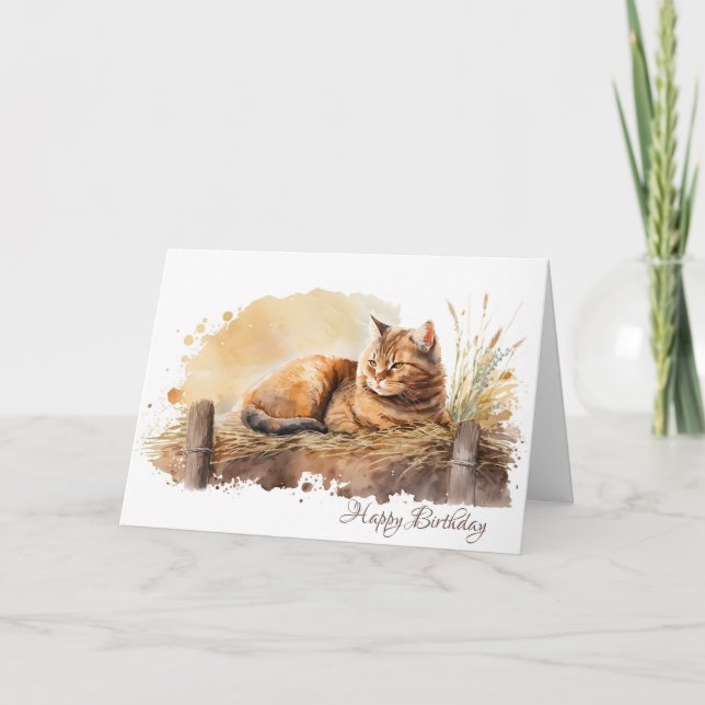 Carte Aquarelle Ginger Chat Anniversaire (Devant)