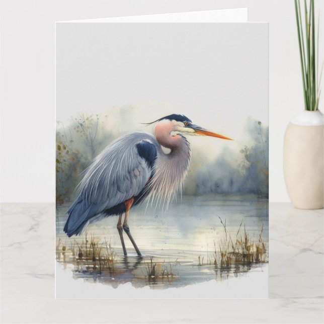 Carte Aquarelle Great Blue Heron Bird Nature (Devant)