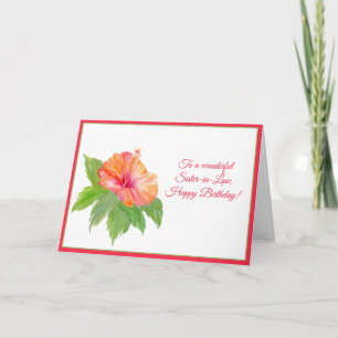 Carte Aquarelle Hibiscus Joyeux Anniversaire Soeur en Dr