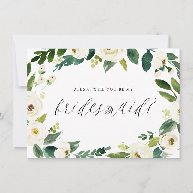 Carte Aquarelle Hiver Floral Wreath Be My Bridesmaid (Devant)