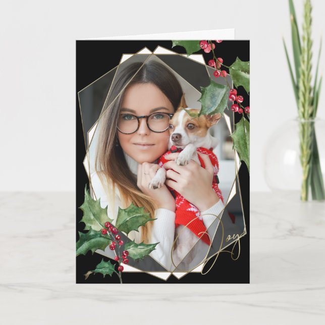 Carte Aquarelle Holly et Berries rouges (Devant)