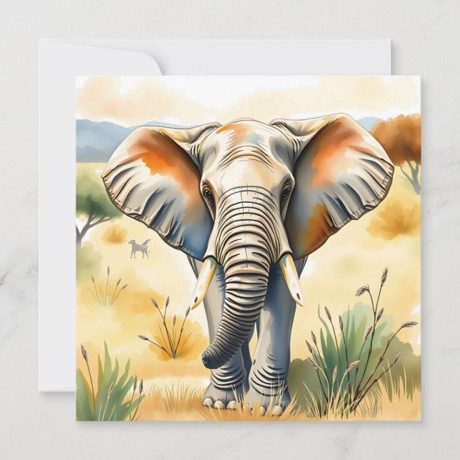 Carte Aquarelle Illustration de maman et bébé éléphant (Devant)