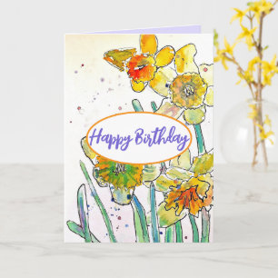 Carte Aquarelle jaune jonquille de printemps