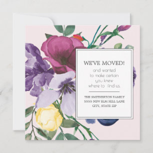 Carte Aquarelle jaune violet rose floral Nouvelle adress
