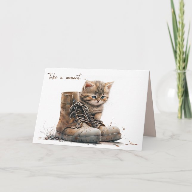 Carte Aquarelle Kitten Avec Vielle Chaussure (Devant)