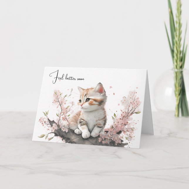 Carte Aquarelle Kitten Se Bien Bientôt (Devant)
