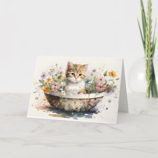 Carte Aquarelle Kitten Se Bien Bientôt (Devant)