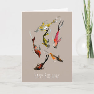 Carte Aquarelle koi poisson rouge brun or