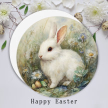 Aquarelle Lapin de Pâques blanc Prairie Art de pri