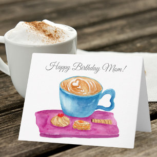 Carte Aquarelle Latte Avec Cookies Joyeux Anniversaire M