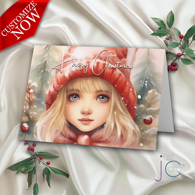 Carte Aquarelle Little Winter Fête (Customizable text)