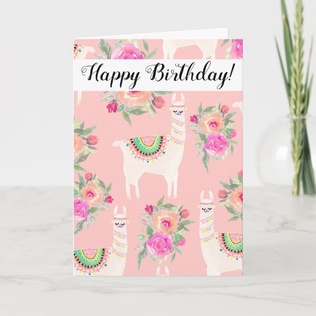 Carte Aquarelle Llama Floral Anniversaire (Devant)