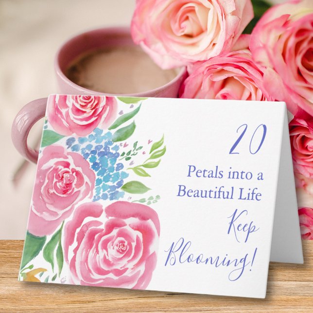 Carte Aquarelle Loose Roses & Hydrangea 20e anniversaire (Créateur téléchargé)