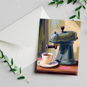 Carte aquarelle machine à café antique latte