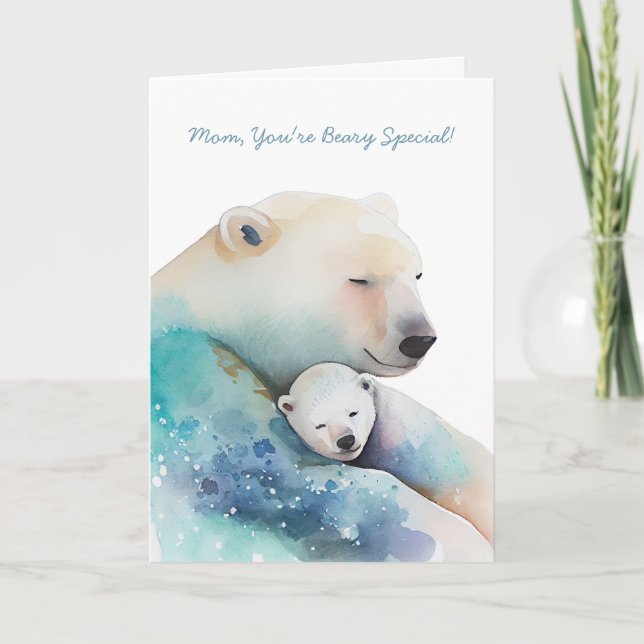 Carte Aquarelle Maman Ours Polaire Fête des mères (Devant)