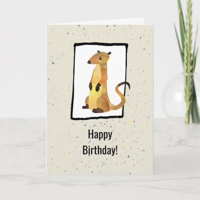 Carte Aquarelle Meerkat sur un Arrière - plan beige Anni (Devant)