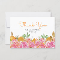 Aquarelle Merci floral orange et rose