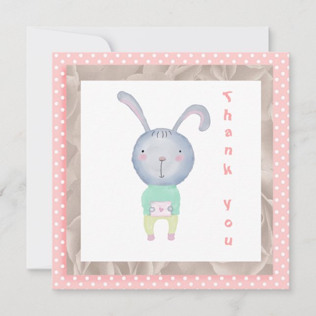 Carte Aquarelle Merci Pointe rose et lapin (Devant)