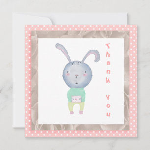 Carte Aquarelle Merci Pointe rose et lapin