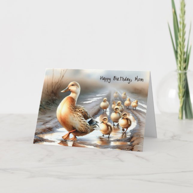Carte Aquarelle Mère Canard pour l'anniversaire de maman (Devant)