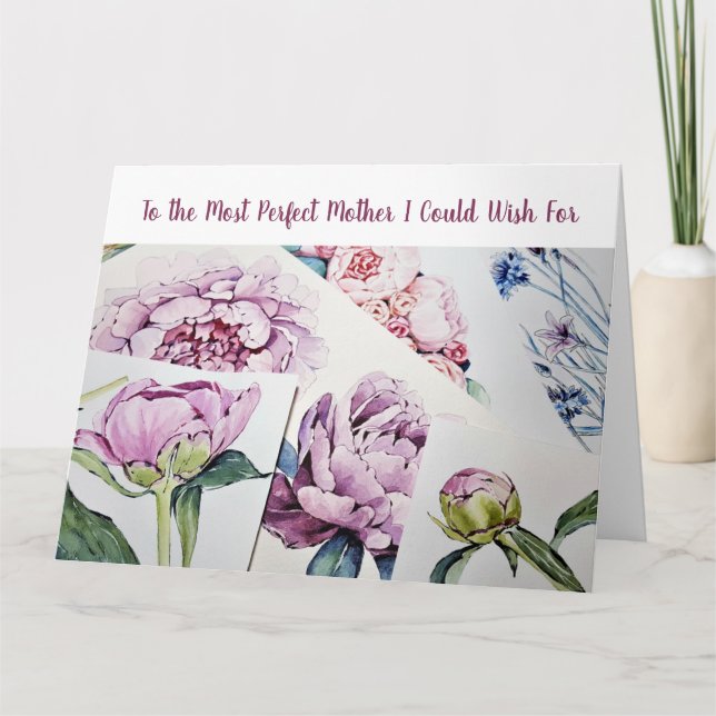 Carte Aquarelle mère la plus tendance Peonies d'art (Devant)