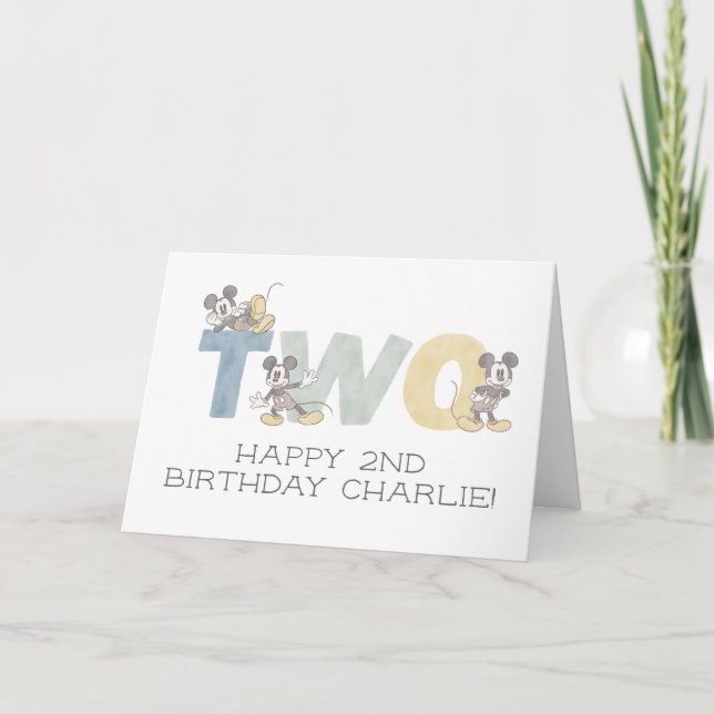 Carte Aquarelle Mickey Mouse 2e anniversaire (Devant)