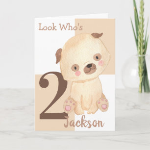 Carte Aquarelle mignonne Chiot Personnalisé Nom 2e anniv