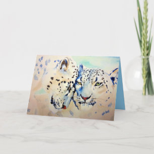 Carte Aquarelle mignonne d'amour de deux léopards de