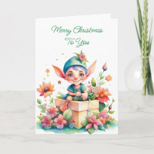 Carte Aquarelle mignonne Whimsical Elf de Noël