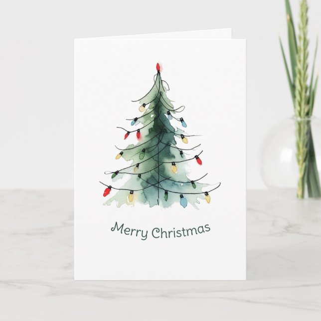 Carte Aquarelle minimaliste Arbre de Noël (Devant)