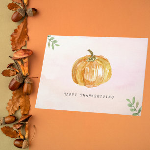 Carte Aquarelle minimaliste Citrouille Thanksgiving