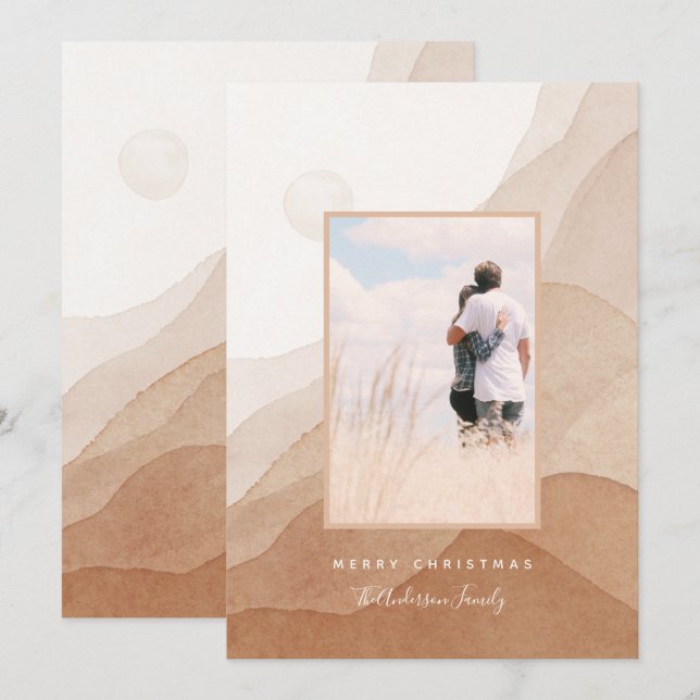 Carte Aquarelle moderne Abstraite Coucher de soleil Coup (Devant / Derrière)