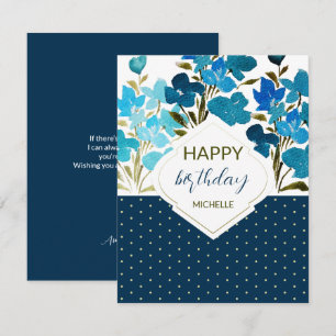Carte Aquarelle moderne Boho Blue Flural peint à la main