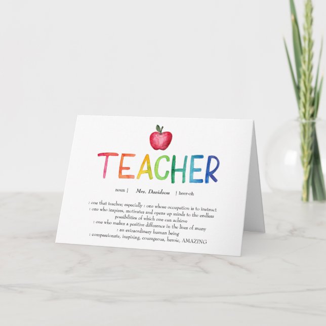Carte Aquarelle moderne Rainbow Teacher Merci (Devant)