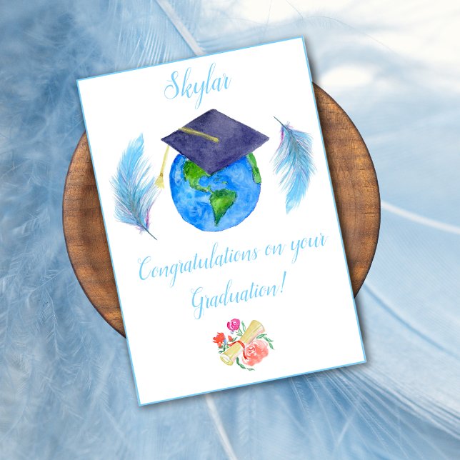 Carte Aquarelle Monde Avec Casquette Et Plumes (Créateur téléchargé)