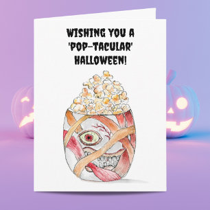 Carte Aquarelle Mummy Popcorn Happy Halloween